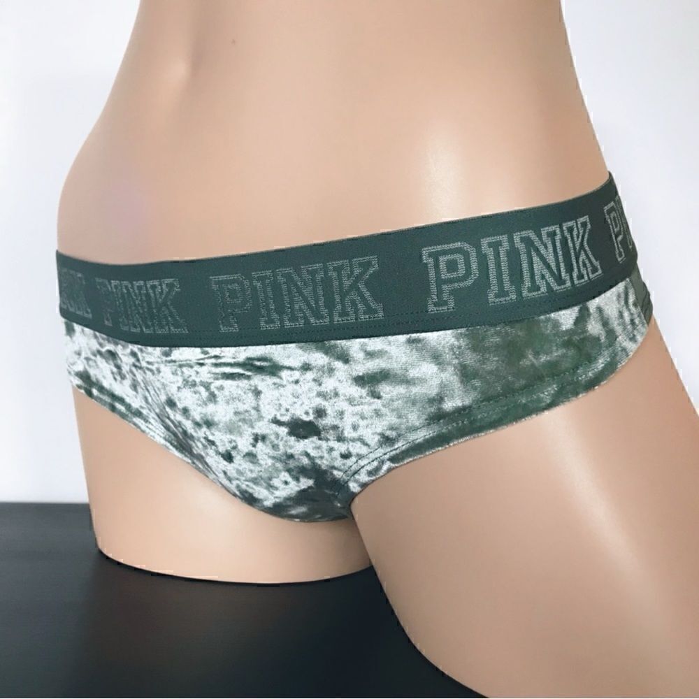 NWT Victoria’s Secret PINK Crushed Velvet Thong in Green Wide Band Sz XS